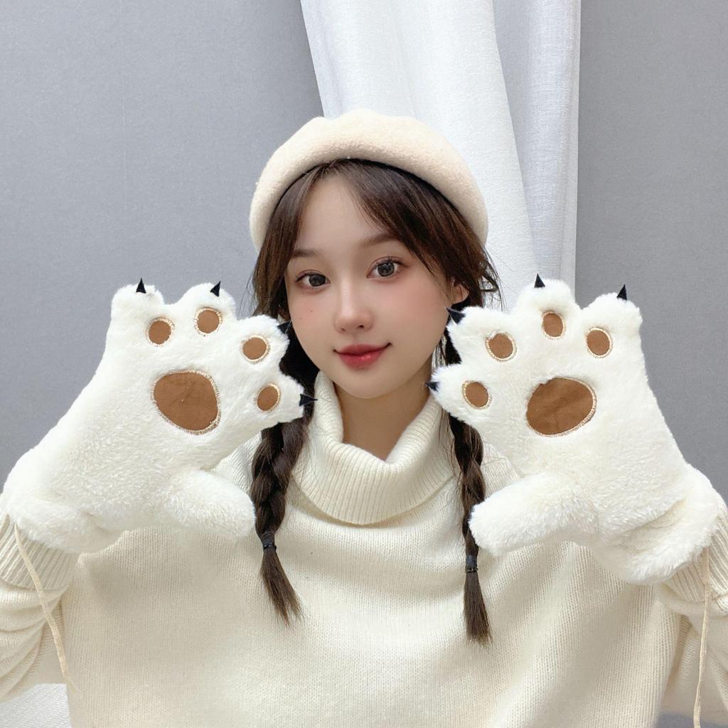 Gants Mignons d'Automne et d'Hiver pour Femmes avec Pattes d'Ours et de Chat en Peluche - Épais, Chaud, Design Cartoon pour Étudiantes