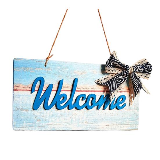 Yangyizhi Welcome Decorative Sign, Wooden Mediterranean Retro Style Wall Mounted Door Sign for Indoor Outdoor Use