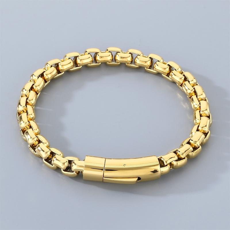 KALEN Gold Plated Stainless Steel Box Chain Bracelet for Men Hip Hop Square Clasp Accessory Waterproof Trendy Jewelry Gift