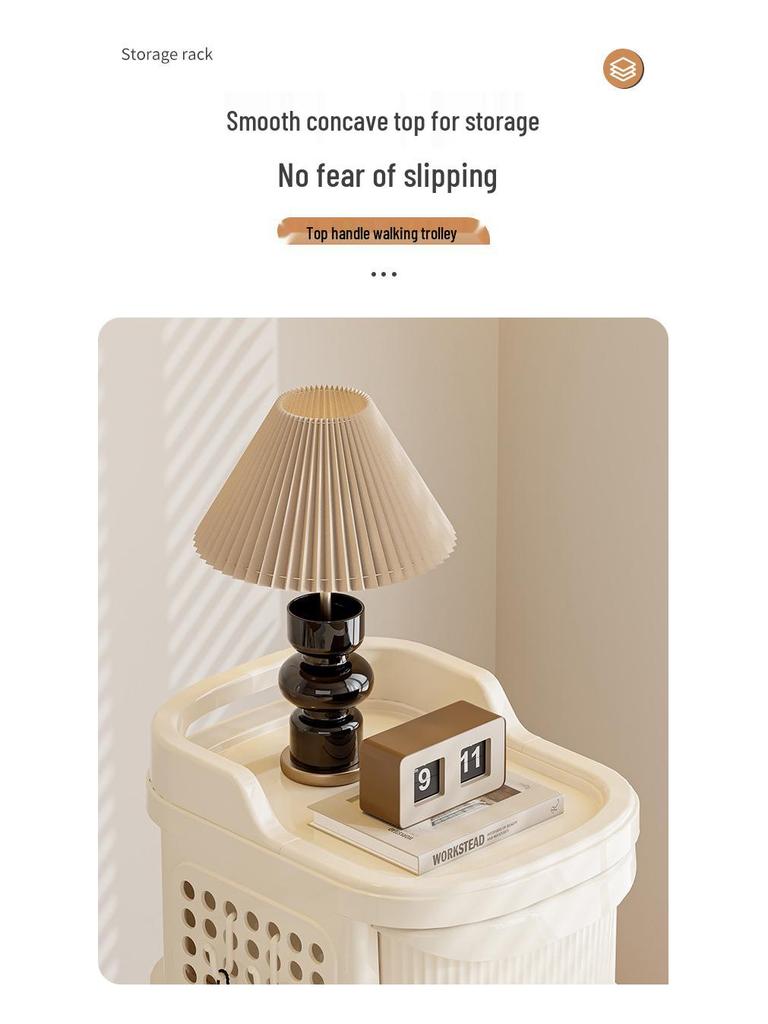 Compact Cream Baby Toy and Snack Storage Rack: Floor-Standing, Movable Cabinet for Baby Gear