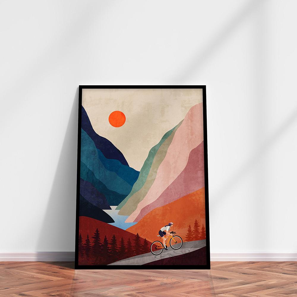 Cycling Mountaineering Oil Painting Printmaking Inspirational Bicycle Wall Art Picture Living Room Bicycle Poster
