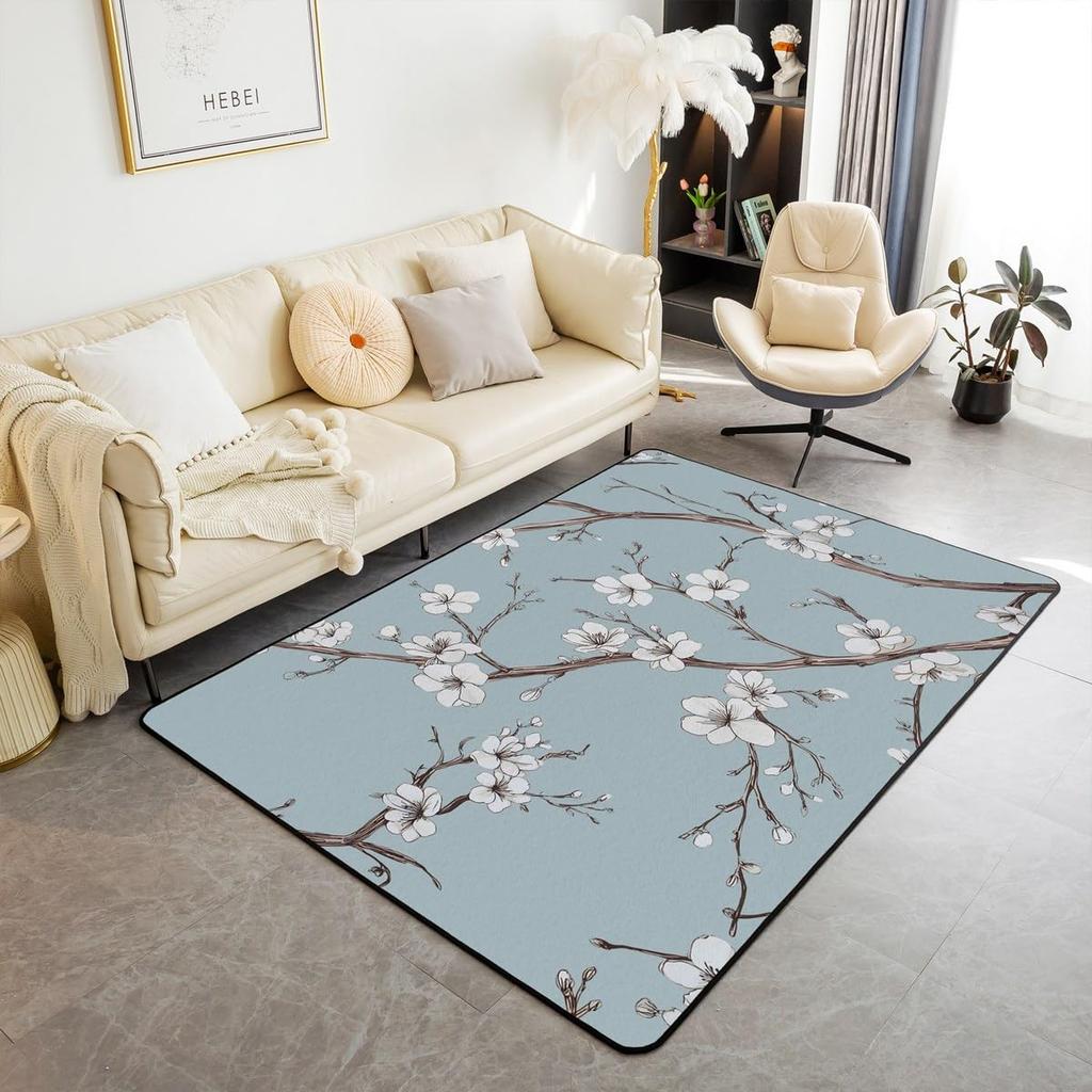 Japanese Ukiyo-e Geisha & Cherry Blossom Print Area Rug, Non-Slip Floor Mat for Living Room Bedroom Home Decor Carpet