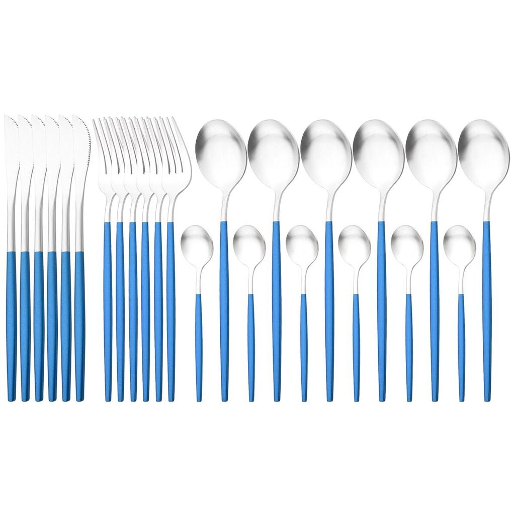 24pcs Black Cutlery Set Dinner Knives Fork Tea Spoon Dinnerware Matte Stainless Steel Tableware Flatware Kitchen Silverware Set
