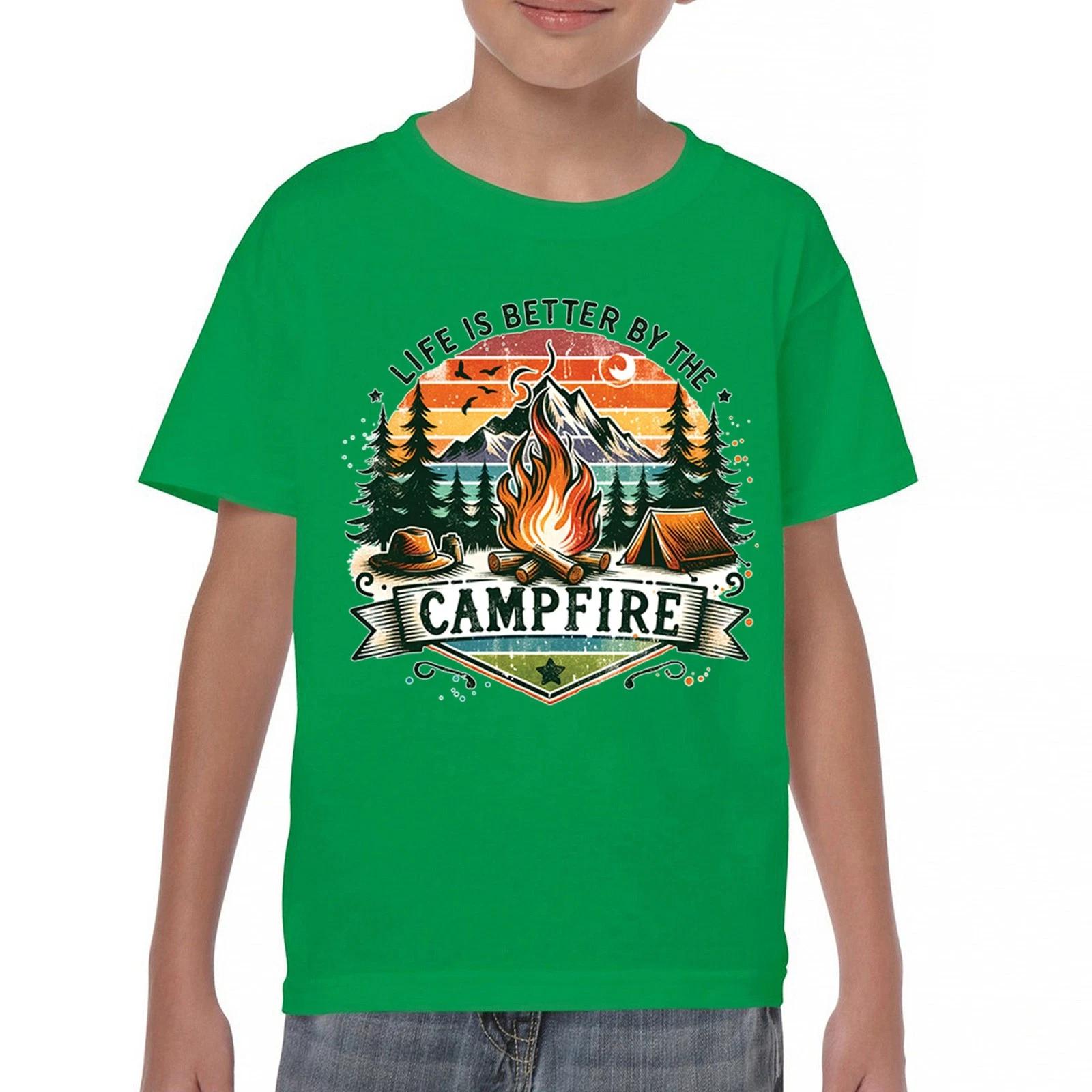 Life is Better by the Campfire Youth kids boys T-Shirt Hiking Camping Outdoors Kids 140