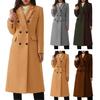 Trench Coat Doppiopetto da Donna Inverno Rever a Lancia Lungo Misto Lana Cappotto Pisello Lavoro Ufficio Soprabito