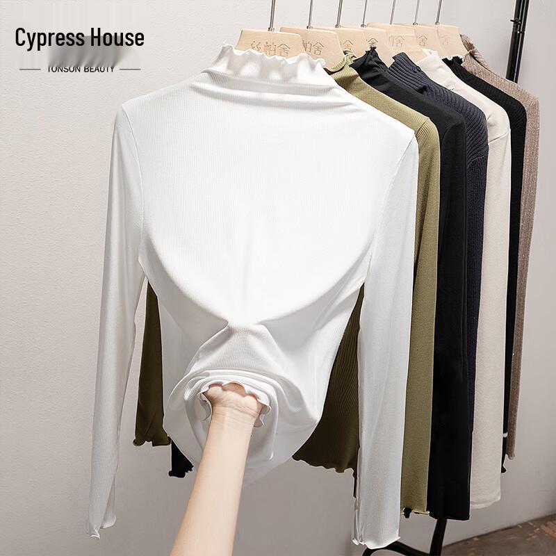 Women s Ruffle High-Neck Slim-Fit Long Sleeve Mid-Length Top L