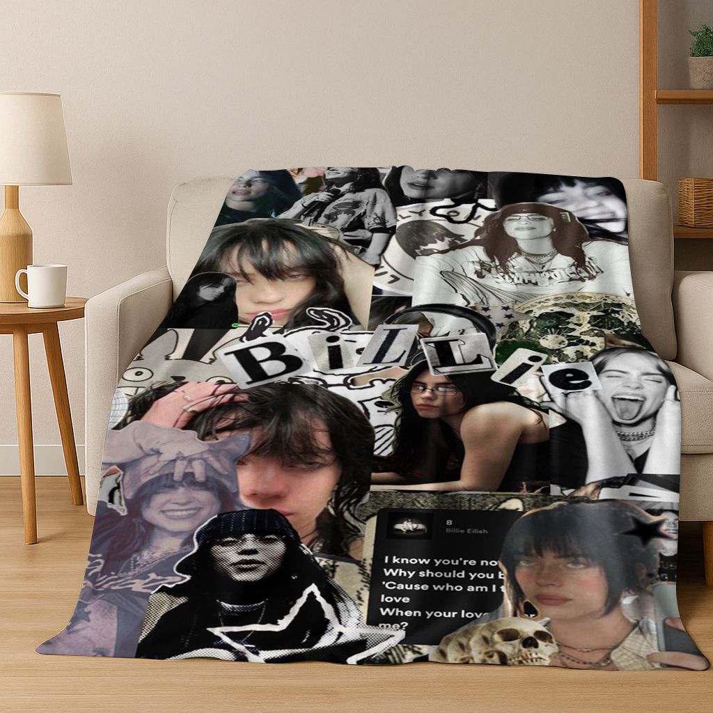 Fashion Billie Eilish Hit Me Hard and Soft Singer Flannel Blanket Soft Throw Blanket for Bed Bedroom Living Room Travel Gift Kid