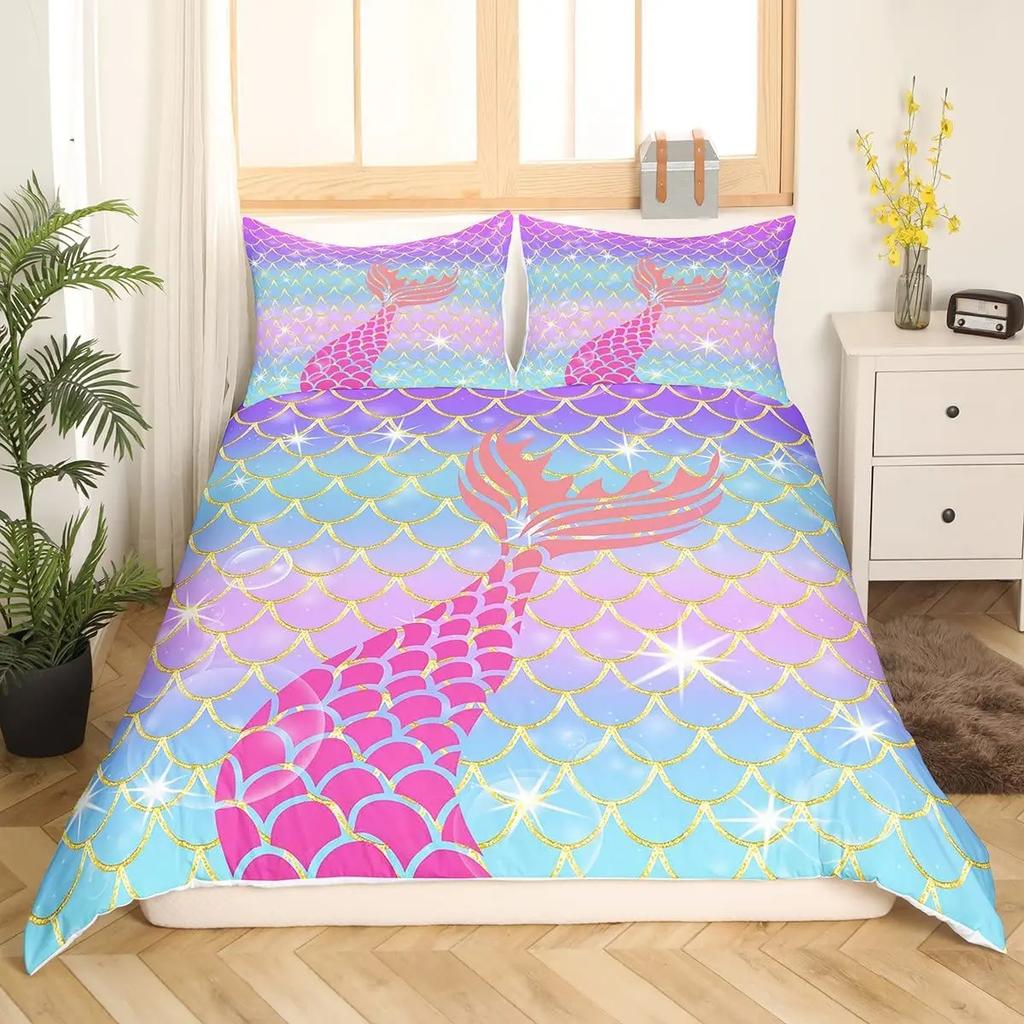 Comforter Fish Scales King Queen Full Twin Size Polyester Comforter For Kids Girls Women Bedding Set With