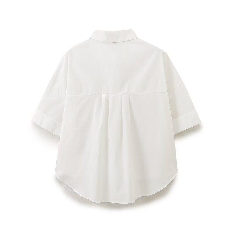 Fashion Style 2024 New Fall Women's Clothing Slim Looking Easiest for Match Embroider Poplin Shirt Mid Waist Shorts 0081069