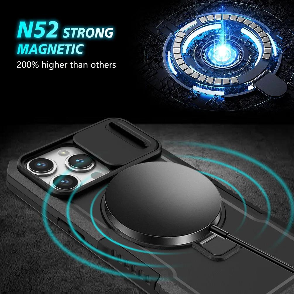 Magsafe Magnetic Adsorption Case For iPhone 15 Pro Max iPhone14 Plus 13 Pro 12 11 Pro Metal Holder Sliding Camera Protect Cover