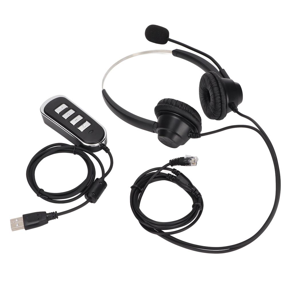 Telephone Headset Noise Reduction Binaural RJ9 Plug Corded Business Headphone with Mic USB Sound