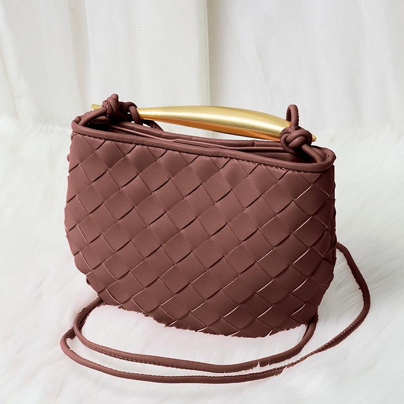 Cowhide Woven Bag Soft Leather Metal Bing Handbag Fashionable Personality Oblique Span Genuine Leather Women's Bag