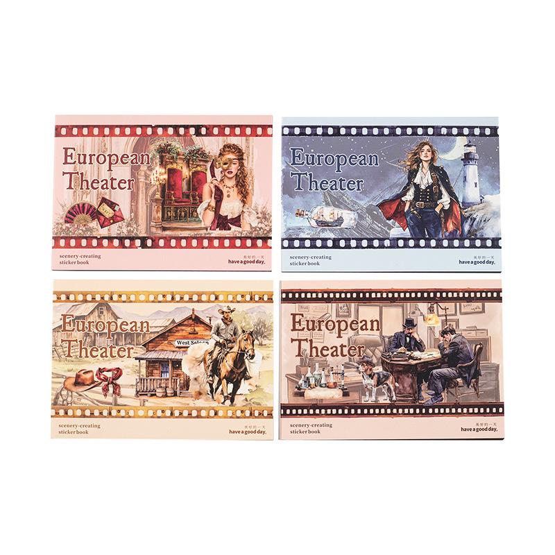 European Theatre Retro Sticker Book: 20 Pcs Journal Collage, 4 Styles - A Beautiful Day Theme.