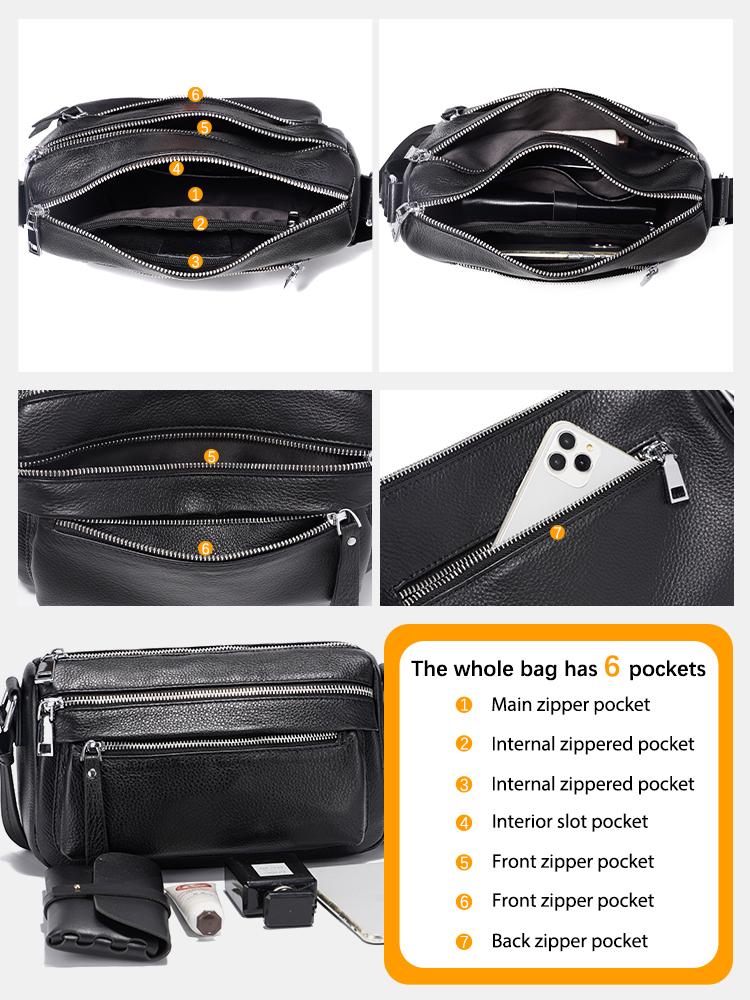 Zency Women Leather Handbag Shoulder Bag Silver Zipper Crossbody