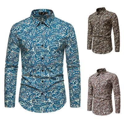 2024 Autumn and Winter Men's Cashew Flower Paisley Print Casual Long Sleeve Shirt Men's Shirt
