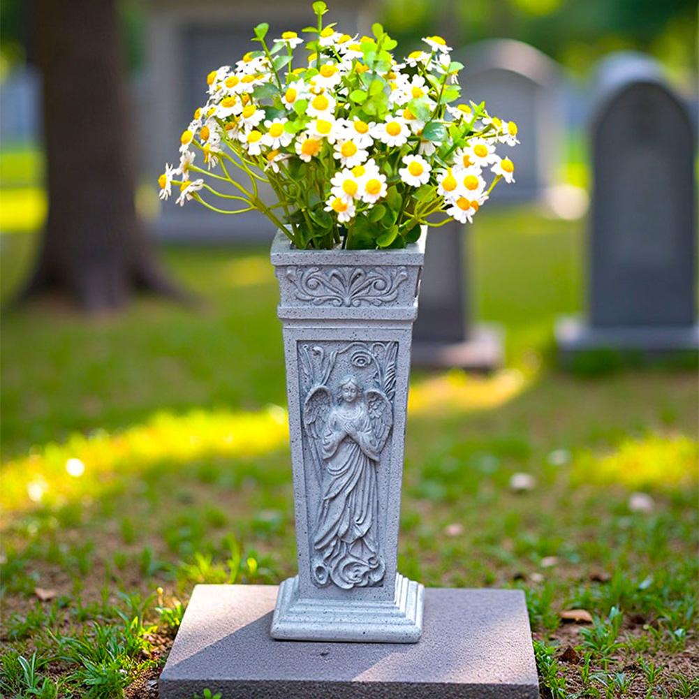 Sturdy Resin Memorial Vase with 55 Inch Metal Spike for Ground Placement Elegant Cemetery Flower Holder for Garden Decoration