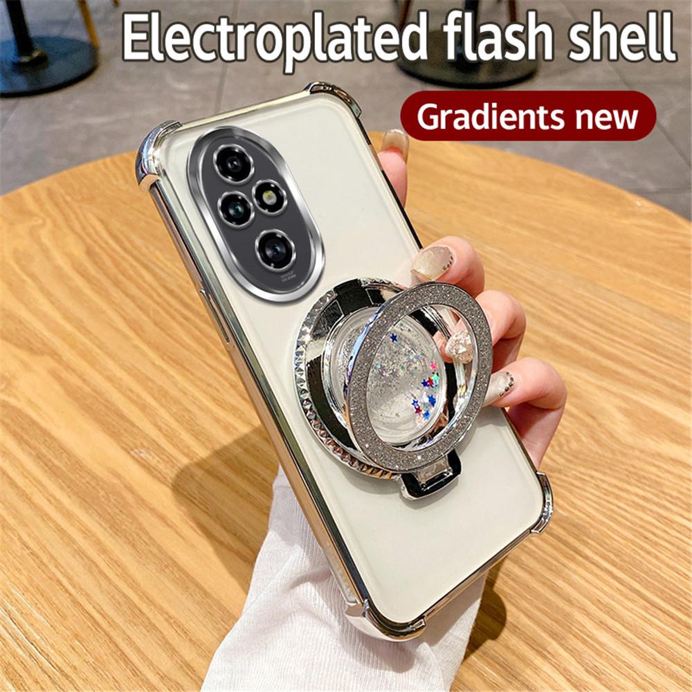 Magnetic Quicksand Stand Phone Case For Honor 200 100 90 80 70 60 50 Pro Gradient Glitter Shockproof Soft Silicone Bracket Cover