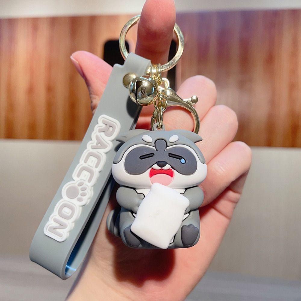 Funny Kawaii Zinc Zinc Alloy Animal Cartoon Keyring Raccoon Keychain Korean Kids Pendant Backpack Decor
