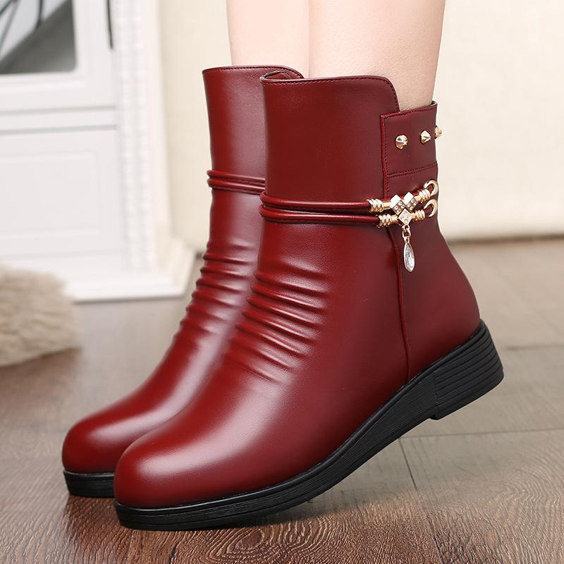 Kožené dámské boty Zimní Silně vlnou podšité Pravá kůže Dámské sněhule Velká velikost Dámské zimní boty