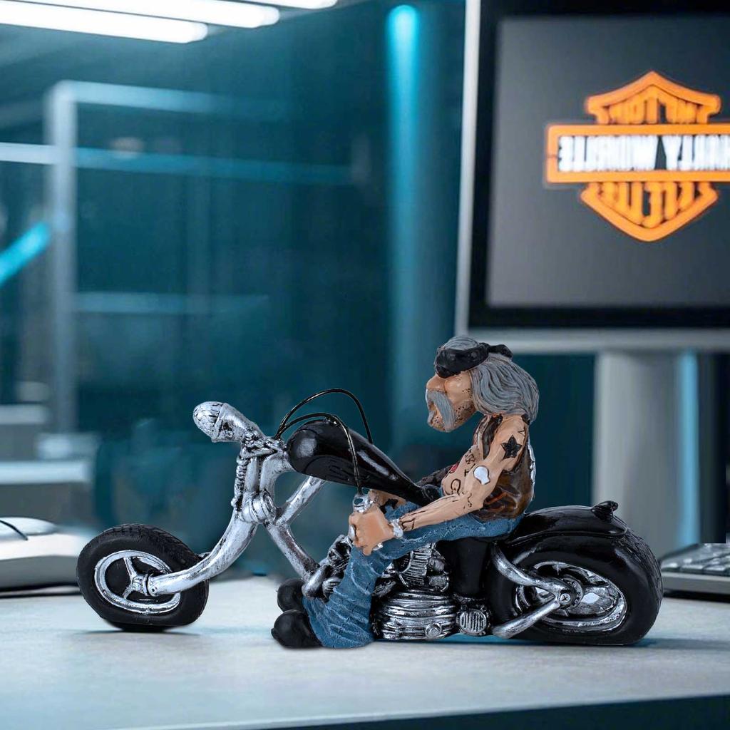 Lustige Biker-Harzfigurine, Motorradfahrer-Heimdekorationsstatue, Retro-Regalornament, Schreibtisch-Tischplatten-Dekoration für Männer