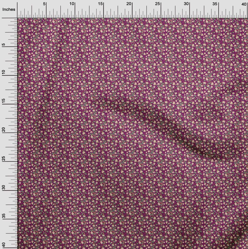 oneOone Cotton Poplin Dark Magenta Fabric Jacobean Floral Sewing Material Print Fabric By The Yard 42 Inch