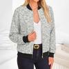Women's Stylish Long Sleeve Leopard Print Zip-Up Round Neck Jacket for Everyday Wear