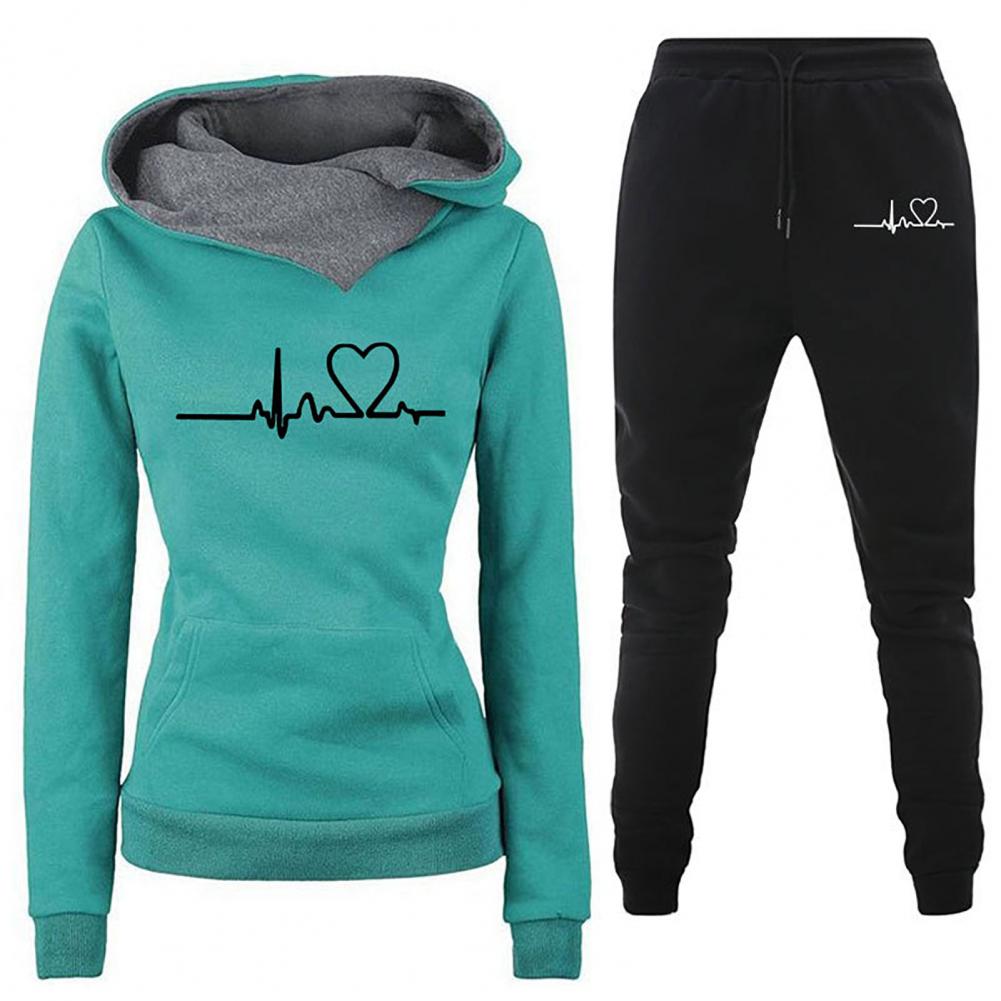 1 Set Women Tracksuit Suit Solid Color Comfortable Two-Piece Set Stylish Hooded Sweatshirt And Pants for Outdoor