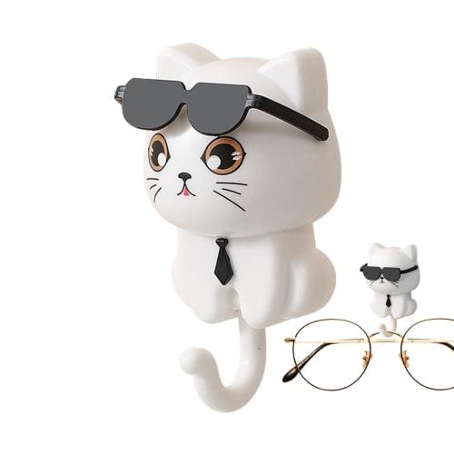 Cat Key Hook, Cat Key Hook | Pet Wall Hook - Cute Cat Key Hook with Sunglasses, Adhesive Coat Hook, Key Holder for Wall Decor, Coat Bag