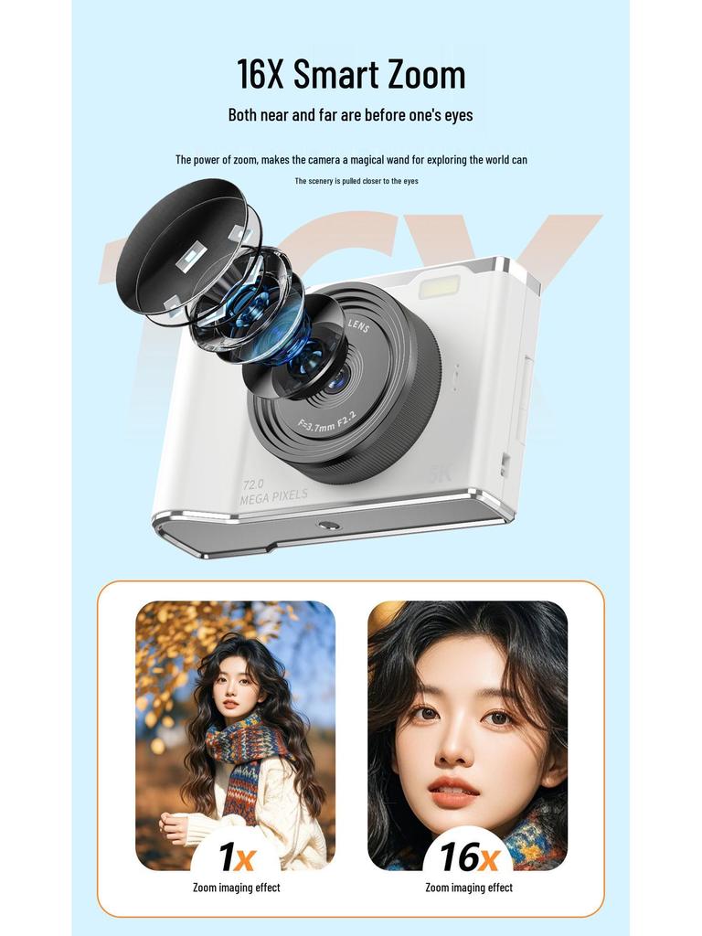 Retro 5K HD Flip Screen Mirrorless Camera for Outdoor Shots and Student Selfies