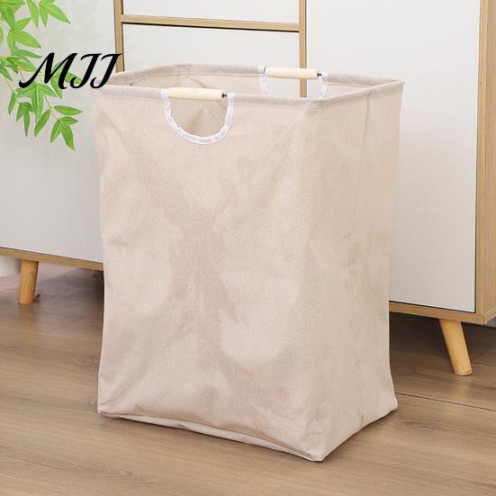 Durable Nursery Organizer Laundry Basket with Wooden Handles, Cotton And Linen Large Family Size Clothing Basket, Storage Space Saving