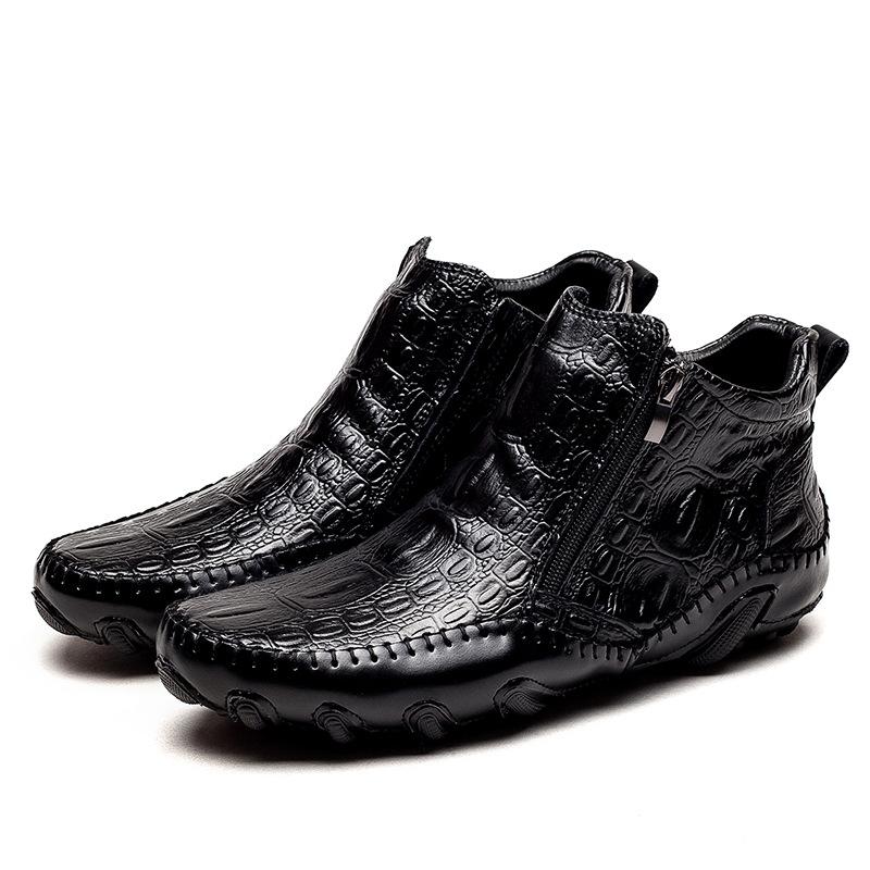 Large Size Medium Help Personalized Crocodile Pattern Beanie Shoes Men's Soft Leather Single Shoes Trendy Leather Shoes Velvet Casual Shoes