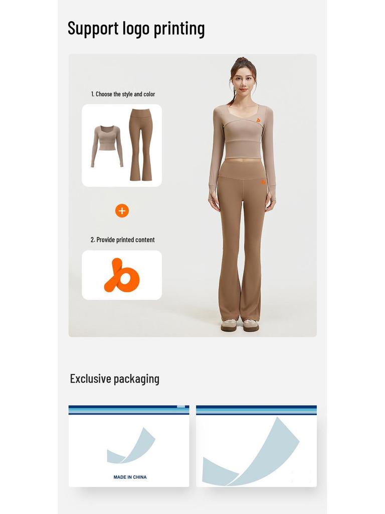 High Elastic Quick Dry Slimming Yoga Set: Long Sleeve T-shirt & Flared Pants for Spring and Autumn Workouts