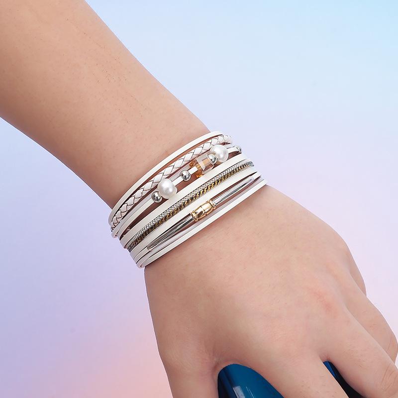 Multilayer Leather Bracelet for Women Boho Wide Wrap Bangle Jewelry Gifts