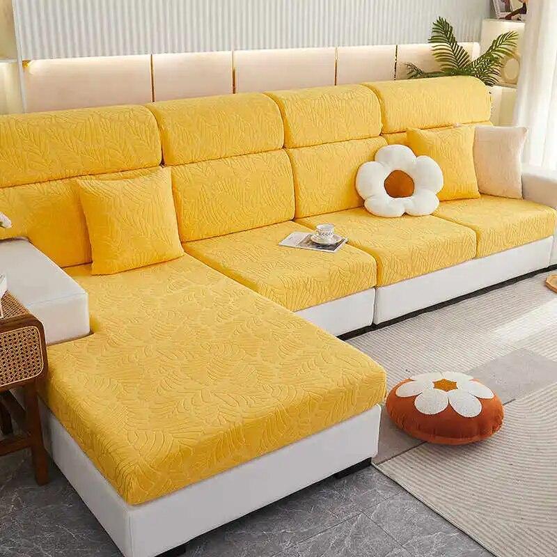 Jacquard Polar Fleece Sofa Seat Cover Stretch Solid Color Couch Cushion Covers Spandex L-Shaped Slipcovers