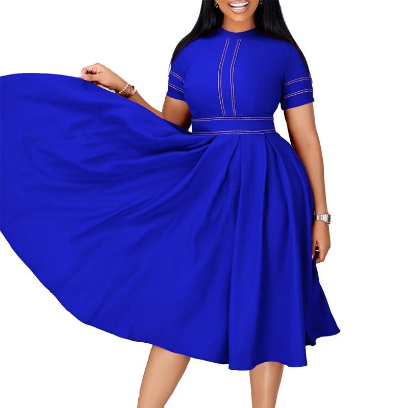 African large-size women's clothing summer new temperament elegant large skirt A-shaped skirt short-sleeved dress