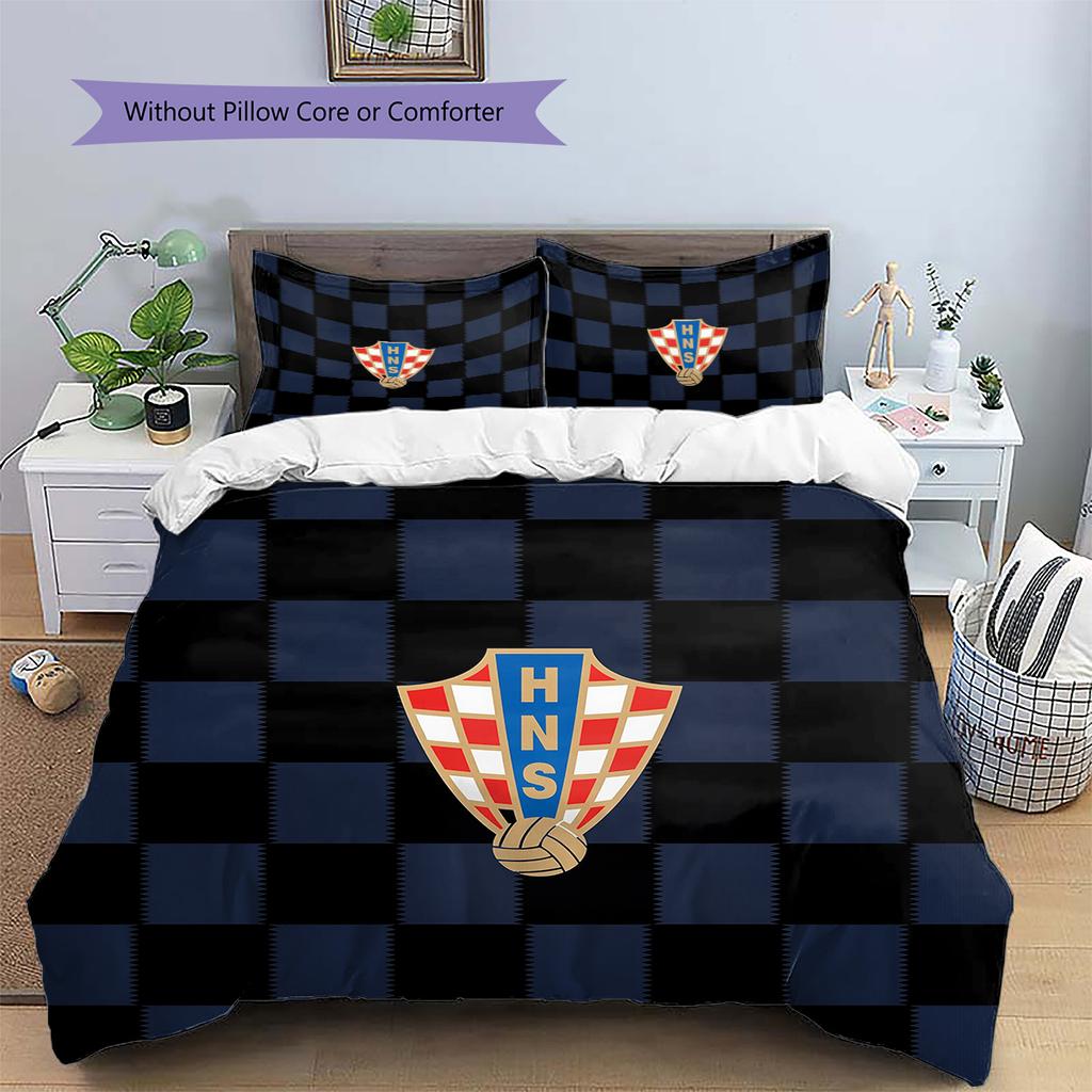 Croatian Football Federation Pattern Bedding Quilt Set Home Decoration Gift (1 * Duvet Cover + 2 * Pillowcase Without Core)