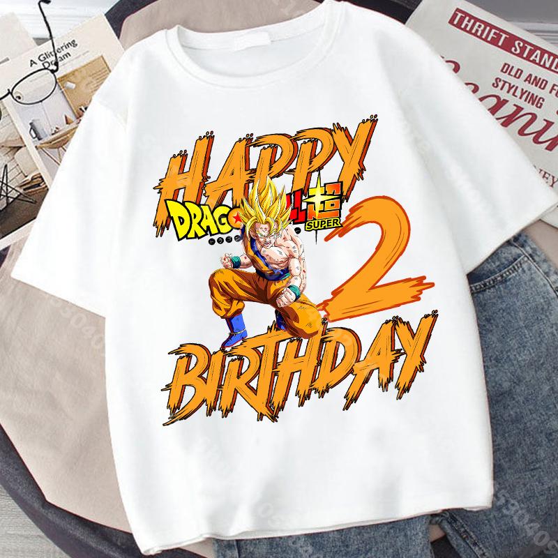 T-shirt a maniche corte per bambino Dragon Ball Stampa Numero Compleanno Cotone Pullover Ragazzi Estate Casual Girocollo Top Regalo di Compleanno per Bambini