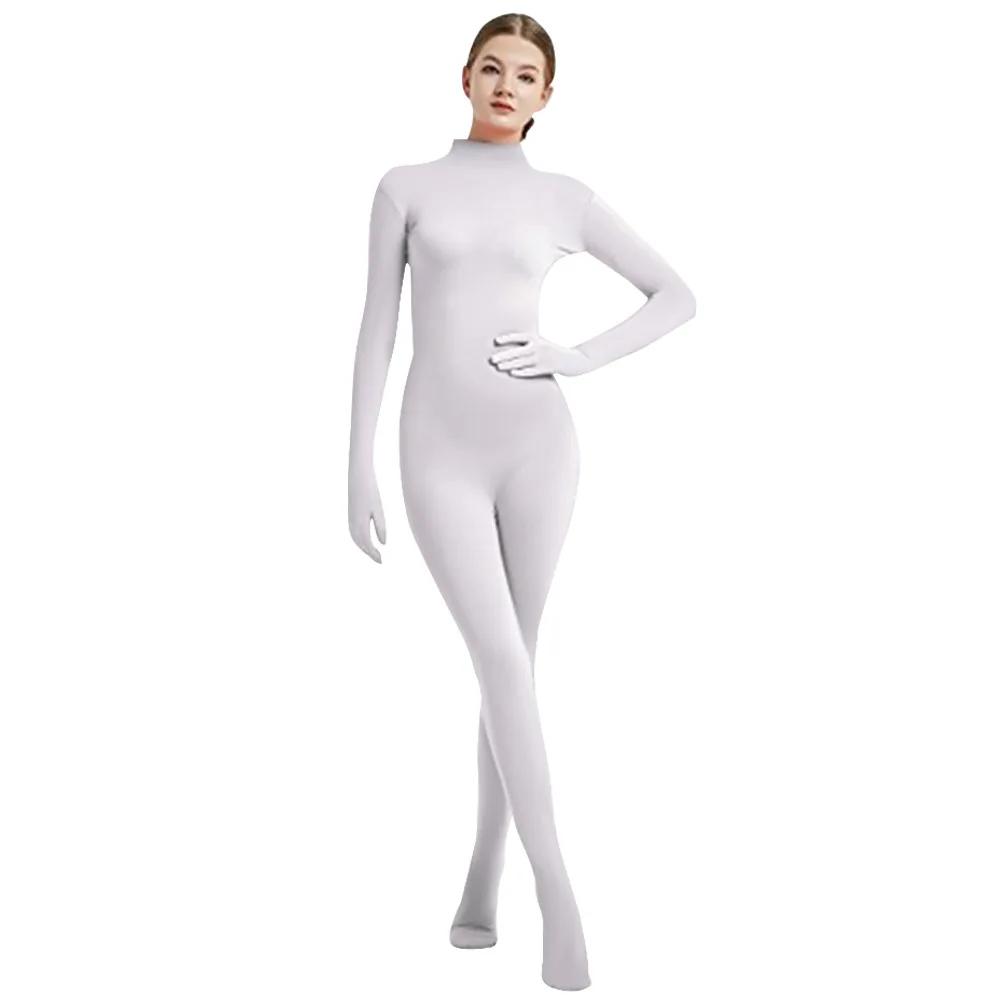 Volledig Lichaam Zentai Pak voor Volwassenen Dames Spandex Tweede Huid Strakke Pakken Halloween Feest Cosplay Kostuum Effen Kleur 110 white