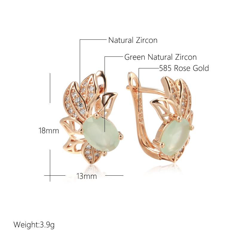New Green Natural Zircon English Earrings For Women Luxury  Rose Gold Bride Wedding Jewelry Vintage Daily Earring
