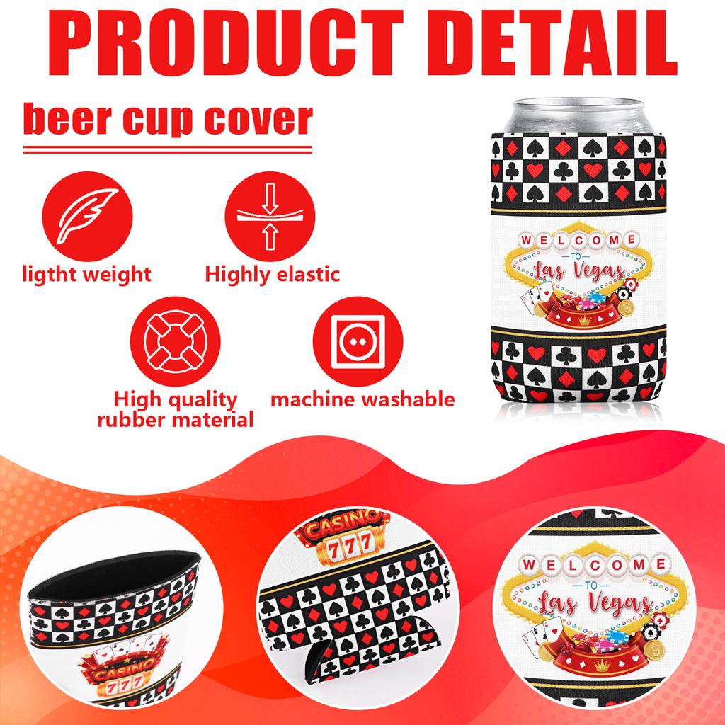 12 Pcs Casino Theme Party Decorations 12Oz Casino Can Cooler Sleeves Poker Party Beer Can Sleeves Las Vegas Casino Night Decor F