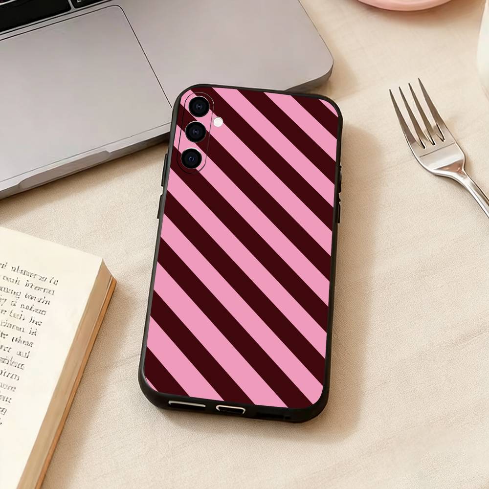 Burgundy White Stripe patterns Phone Case Black Silicone Soft For Samsung Galaxy A73,A72,A71,A70,A53,A52,A51 Samsung a21s