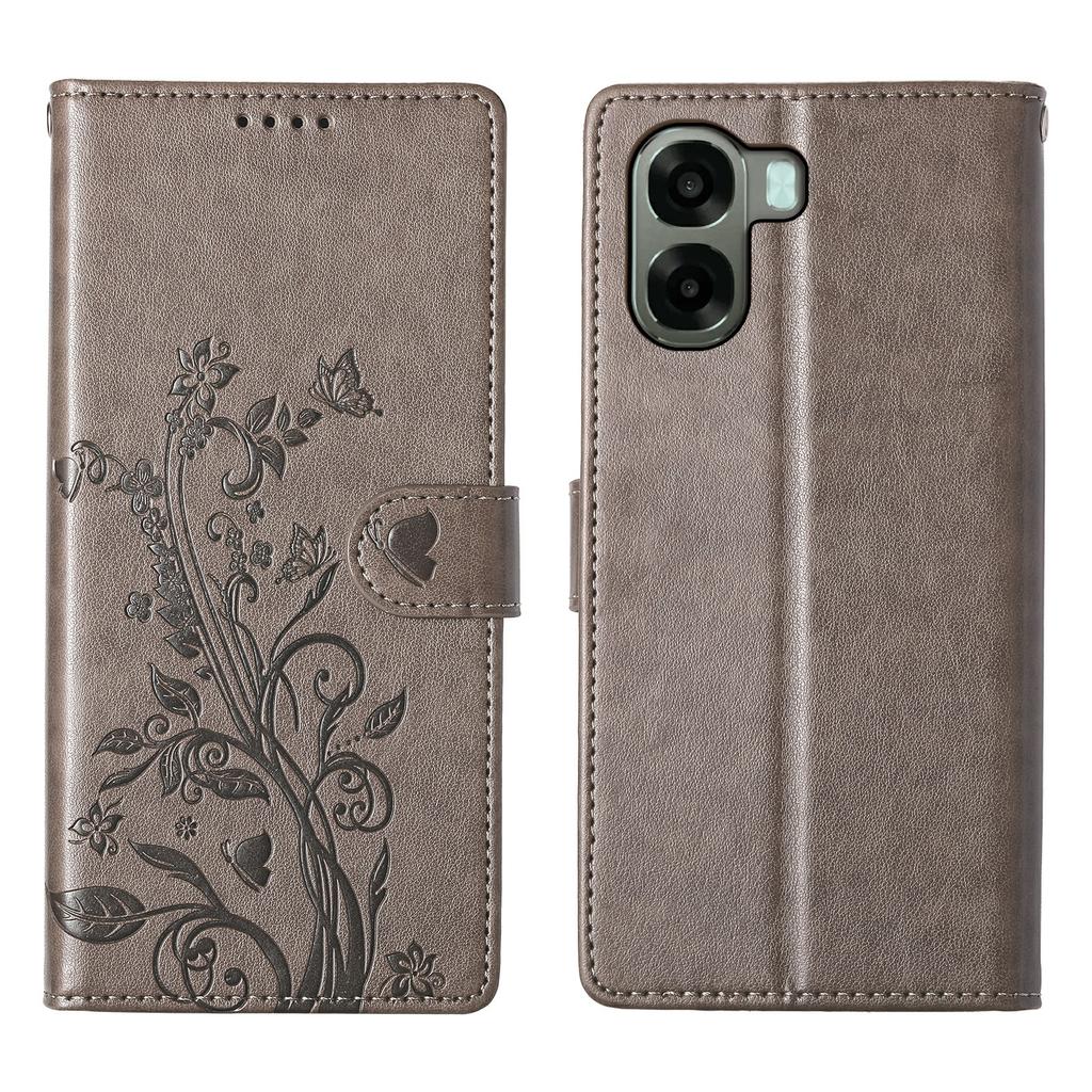 Wallet Case for Oppo A6x 5G / A6x 4G Butterfly Floral Imprint PU Leather Phone Cover with Wrist Strap