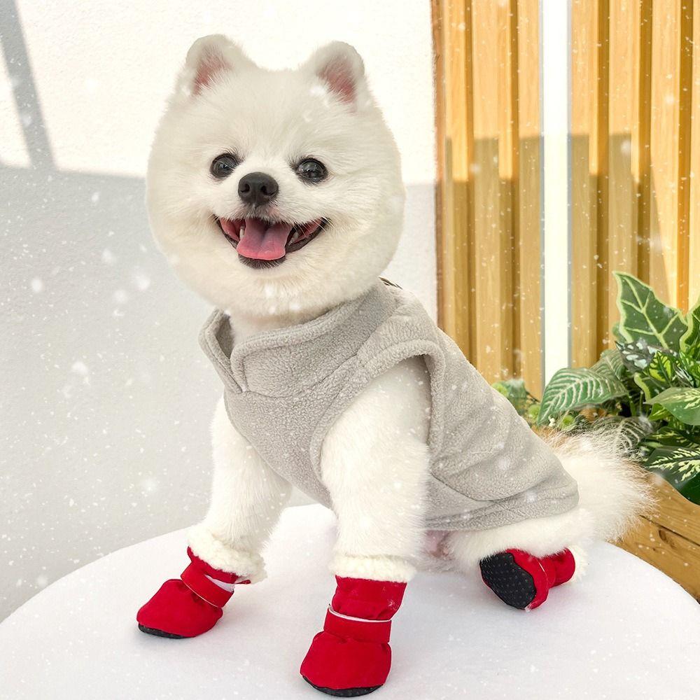 

4pcs/set Thickened Dog Snow Boots Warm Plush Dog Boots Pet Paw Protectors for Winter S красный