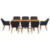 Garden Dining Set with Cushions 9 Pcs Black Poly Rattan