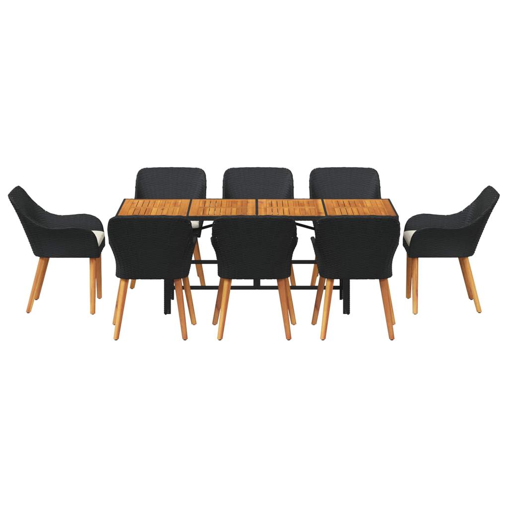 Garden Dining Set with Cushions 9 Pcs Black Poly Rattan