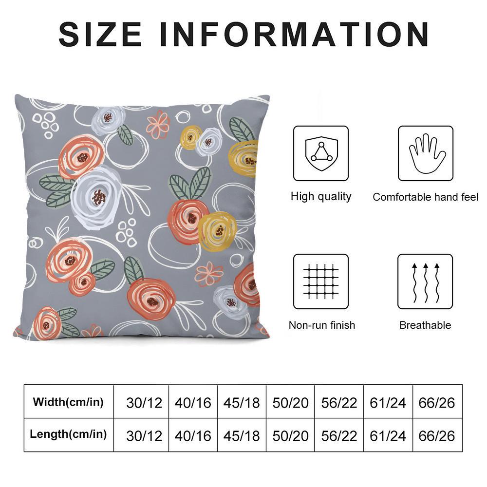 Simple And Elegant Flowers Cushion Cover Plush Fabric Soft Double-Sided Printed Sofa Warm Winter Home Child Gift Pillow Case