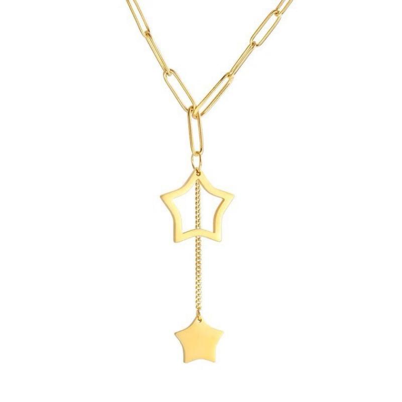 Gold Paperclip Chain Star Drop Y Necklace