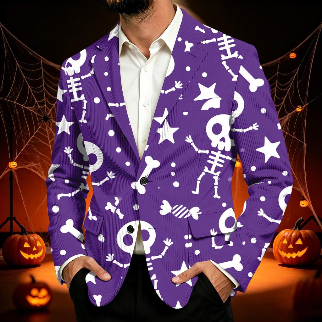 Herre Business Casual Corduroy med Halloween Print til Fester og Hverdagsbrug