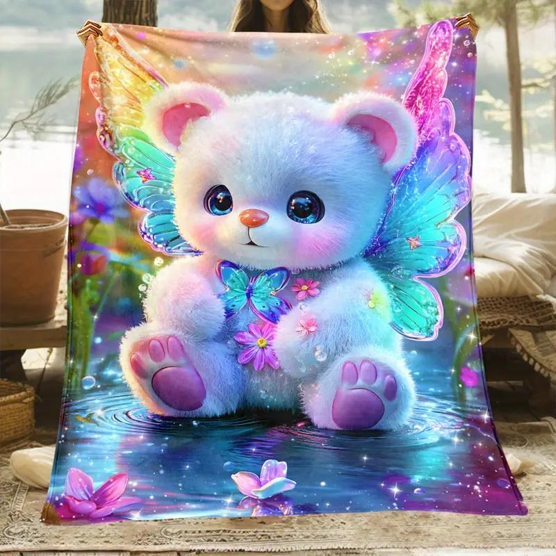 

Glow in The Dark Bear Flannel Blanket, Soft Lightweight Throw for Sofa Bed Camping, Vivid Digital Print, Washable All Season 75x90cm