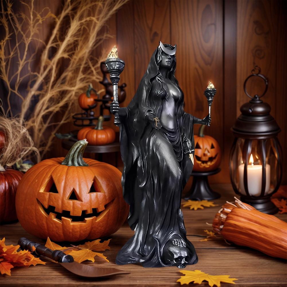 Halloween Black Witch Statue Gothic Resin Witch Figurine Halloween Decoratiions Modern Art Handmade Crafts Home Ornament Gifts